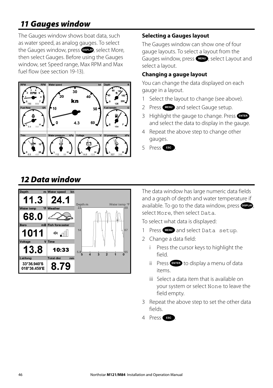 11 gauges window, 12 data window | NorthStar Navigation Multi-Function Unit M84 User Manual | Page 47 / 113