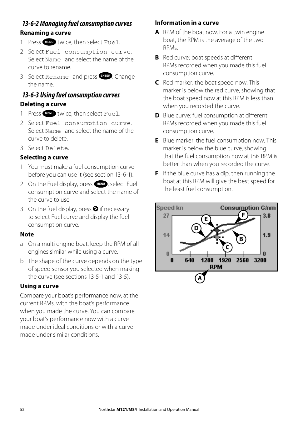 6-2 managing fuel consumption curves, 6-3 using fuel consumption curves | NorthStar Navigation Multi-Function Unit M84 User Manual | Page 53 / 113