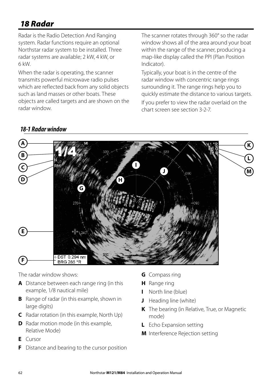 18 radar, 1 radar window | NorthStar Navigation Multi-Function Unit M84 User Manual | Page 63 / 113