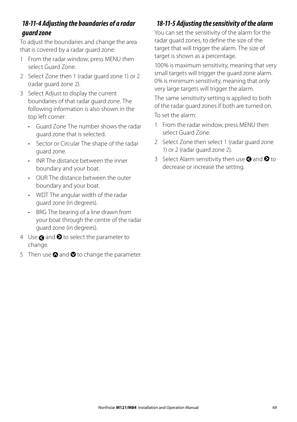 11-5 adjusting the sensitivity of the alarm | NorthStar Navigation Multi-Function Unit M84 User Manual | Page 70 / 113