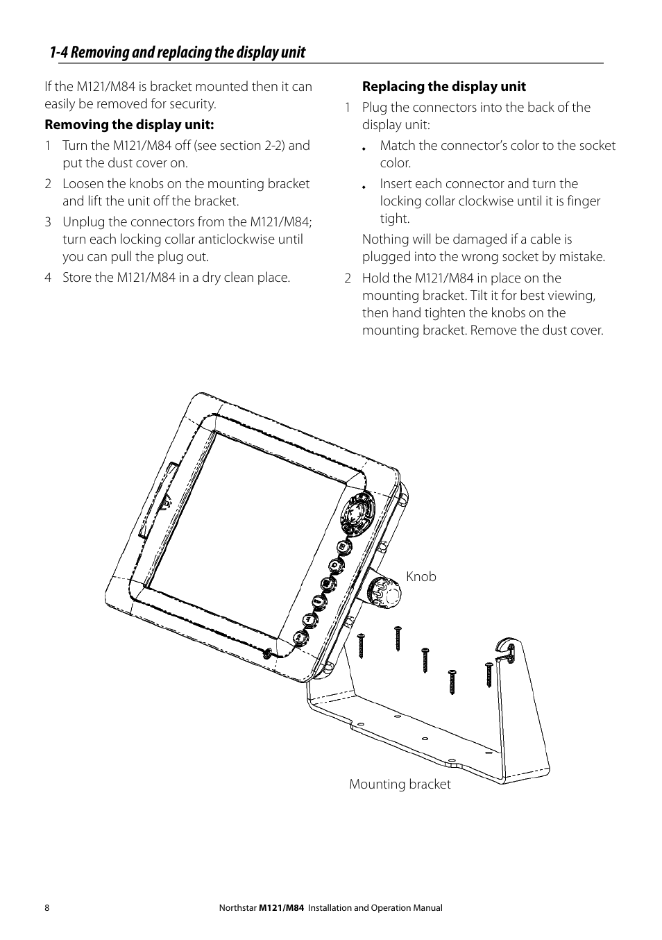 4 removing and replacing the display unit | NorthStar Navigation Multi-Function Unit M84 User Manual | Page 9 / 113