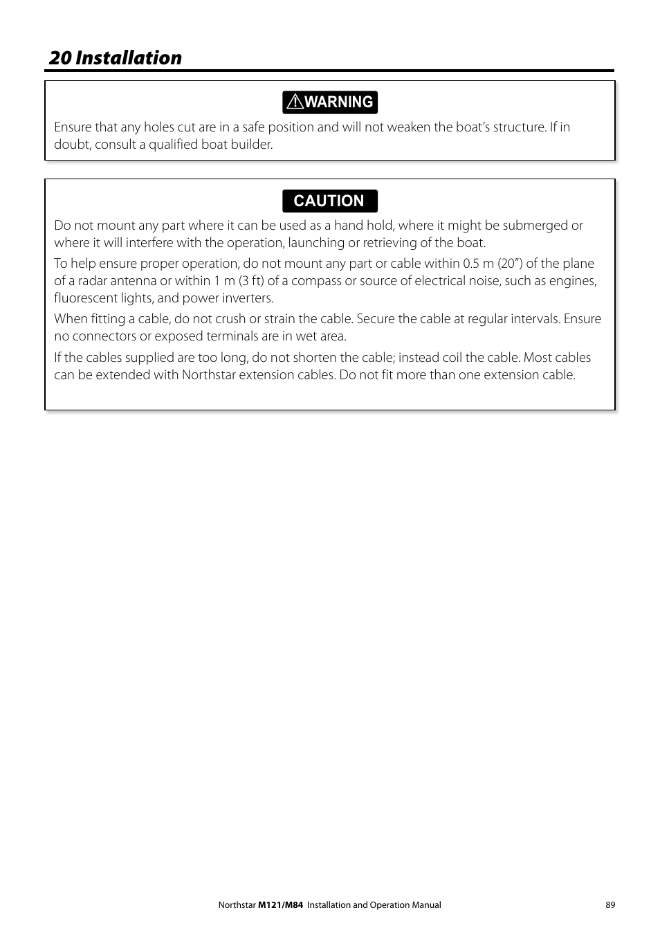 20 installation | NorthStar Navigation Multi-Function Unit M84 User Manual | Page 90 / 113