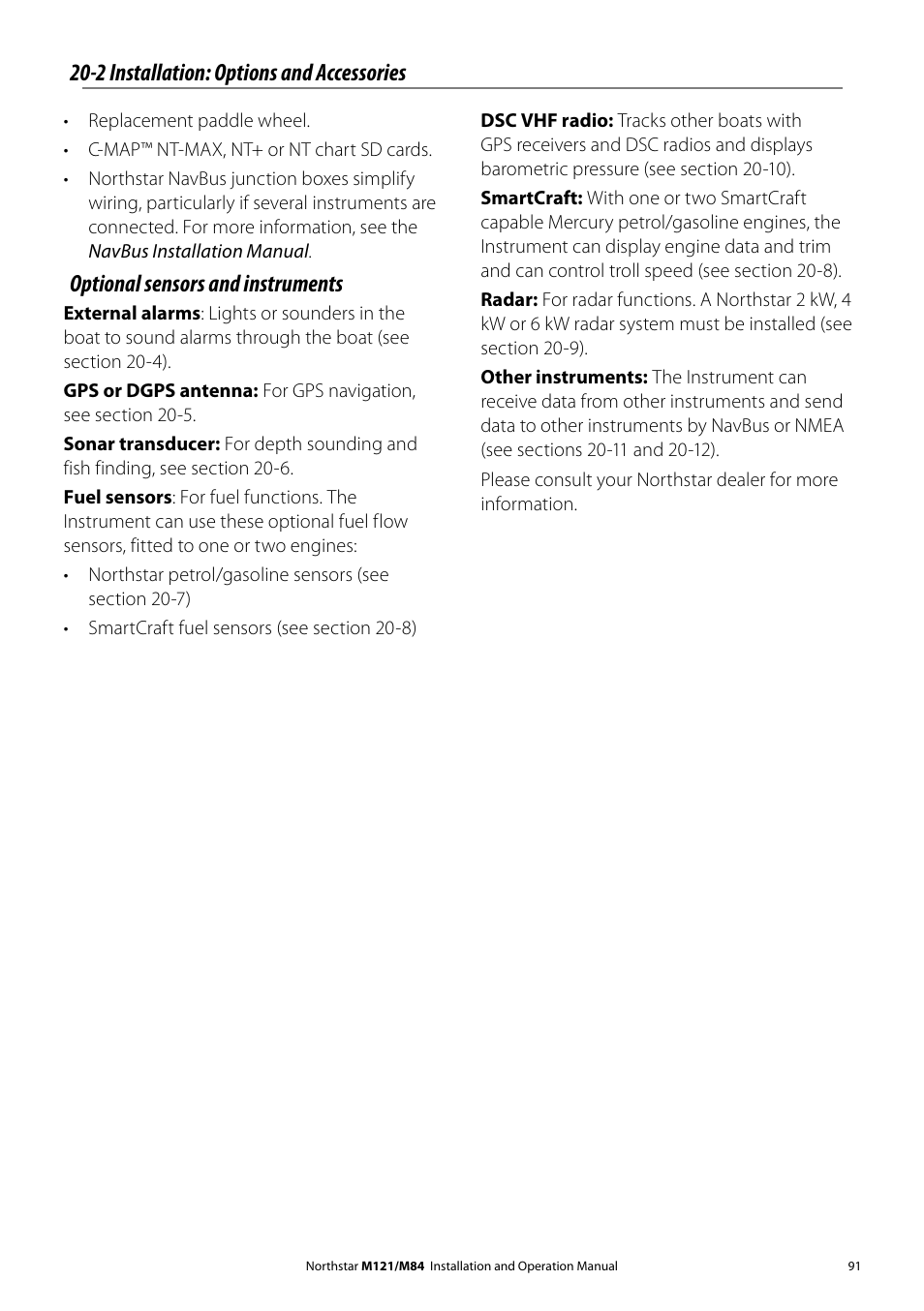 Optional sensors and instruments, 2 installation: options and accessories | NorthStar Navigation Multi-Function Unit M84 User Manual | Page 92 / 113