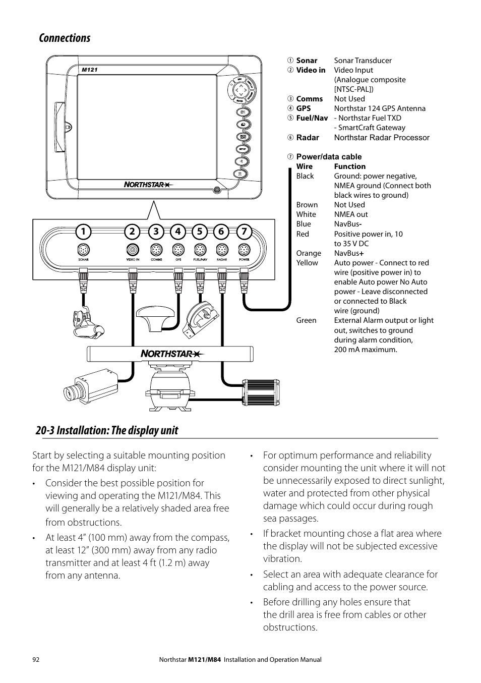 3 installation: the display unit, Connections | NorthStar Navigation Multi-Function Unit M84 User Manual | Page 93 / 113