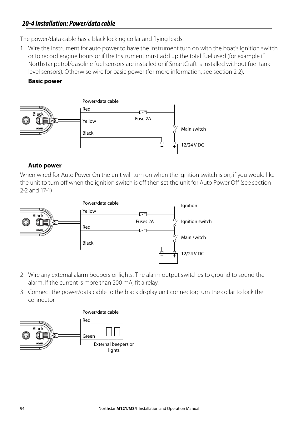 4 installation: power/data cable | NorthStar Navigation Multi-Function Unit M84 User Manual | Page 95 / 113