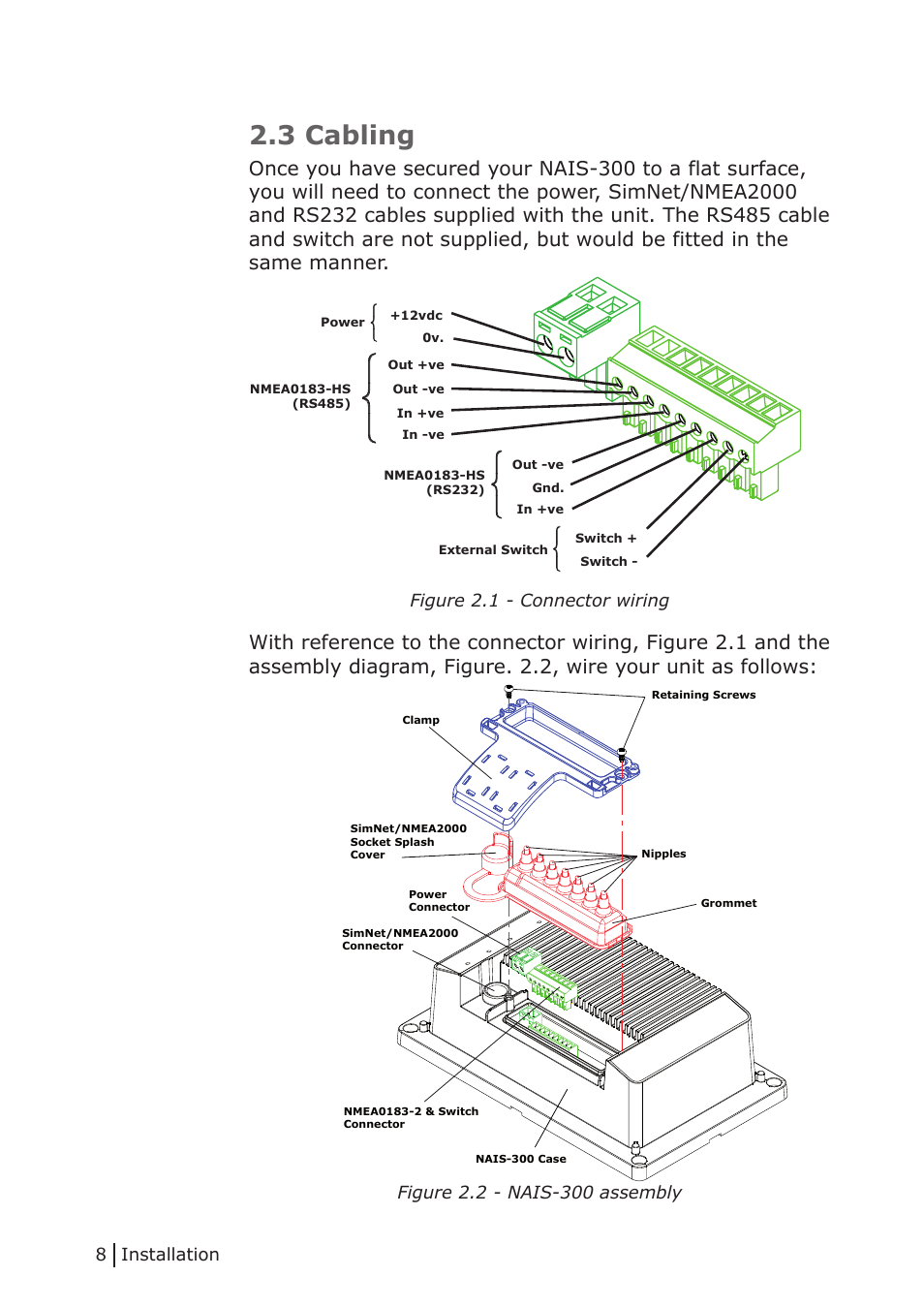 3 cabling, Cabling | NorthStar Navigation Class B Transceiver NAIS-300 User Manual | Page 8 / 24