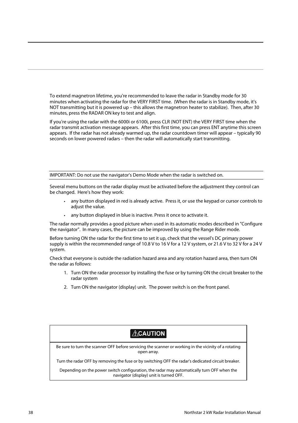 1 turn the radar on and off | NorthStar Navigation Northstar 2 kW User Manual | Page 38 / 52