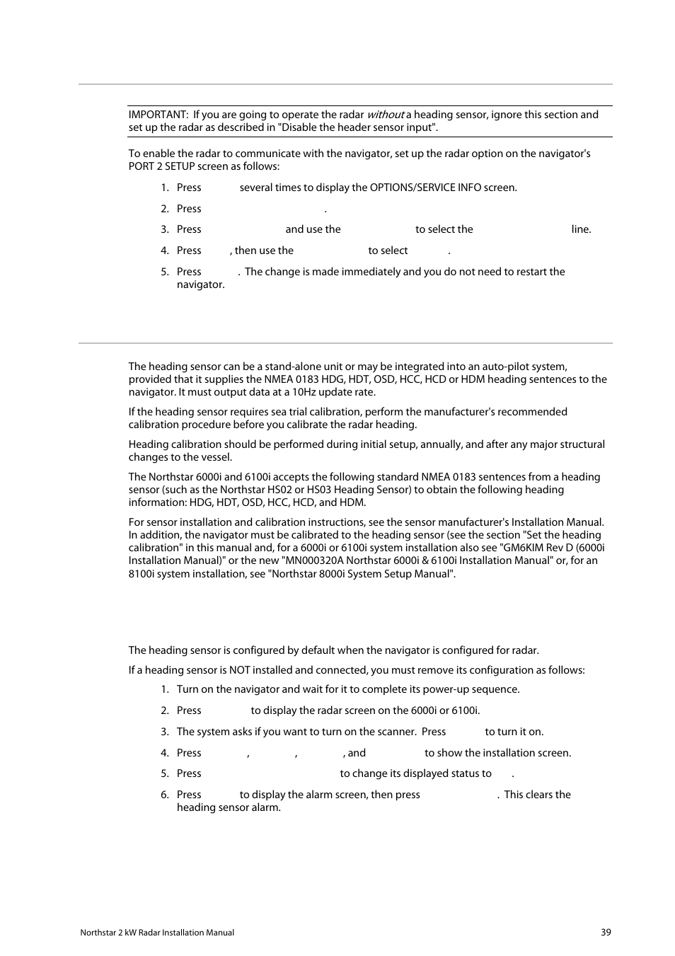 2 configure the navigator communications, 3 heading sensor requirements | NorthStar Navigation Northstar 2 kW User Manual | Page 39 / 52