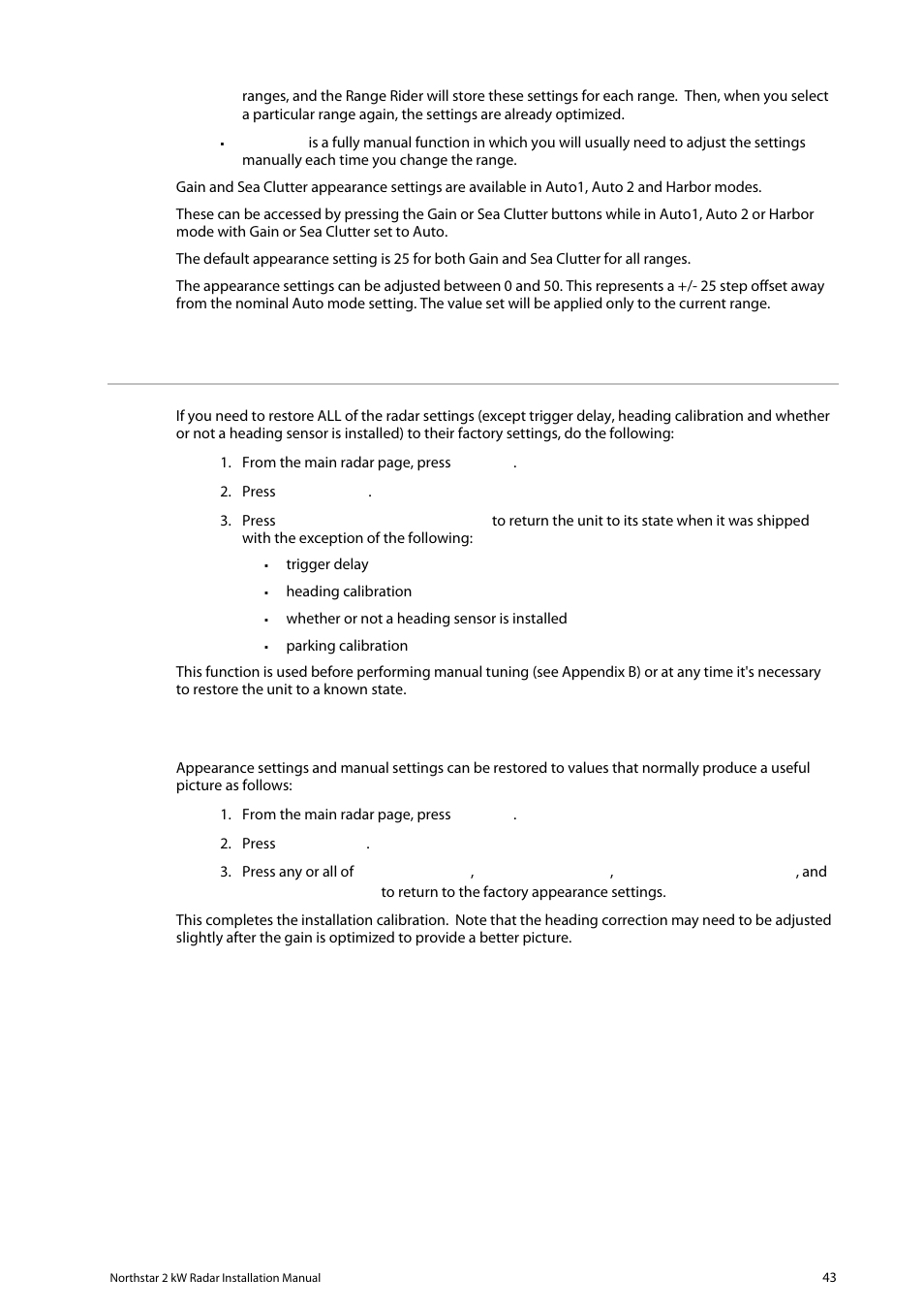 6 restore all the factory settings, 1 restore the factory appearance settings | NorthStar Navigation Northstar 2 kW User Manual | Page 43 / 52