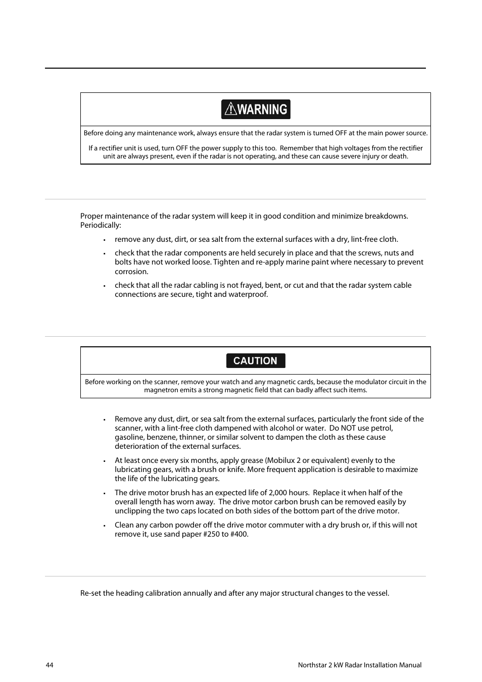 7 maintenance, 1 general maintenance, 2 scanner maintenance | 3 other maintenance items | NorthStar Navigation Northstar 2 kW User Manual | Page 44 / 52