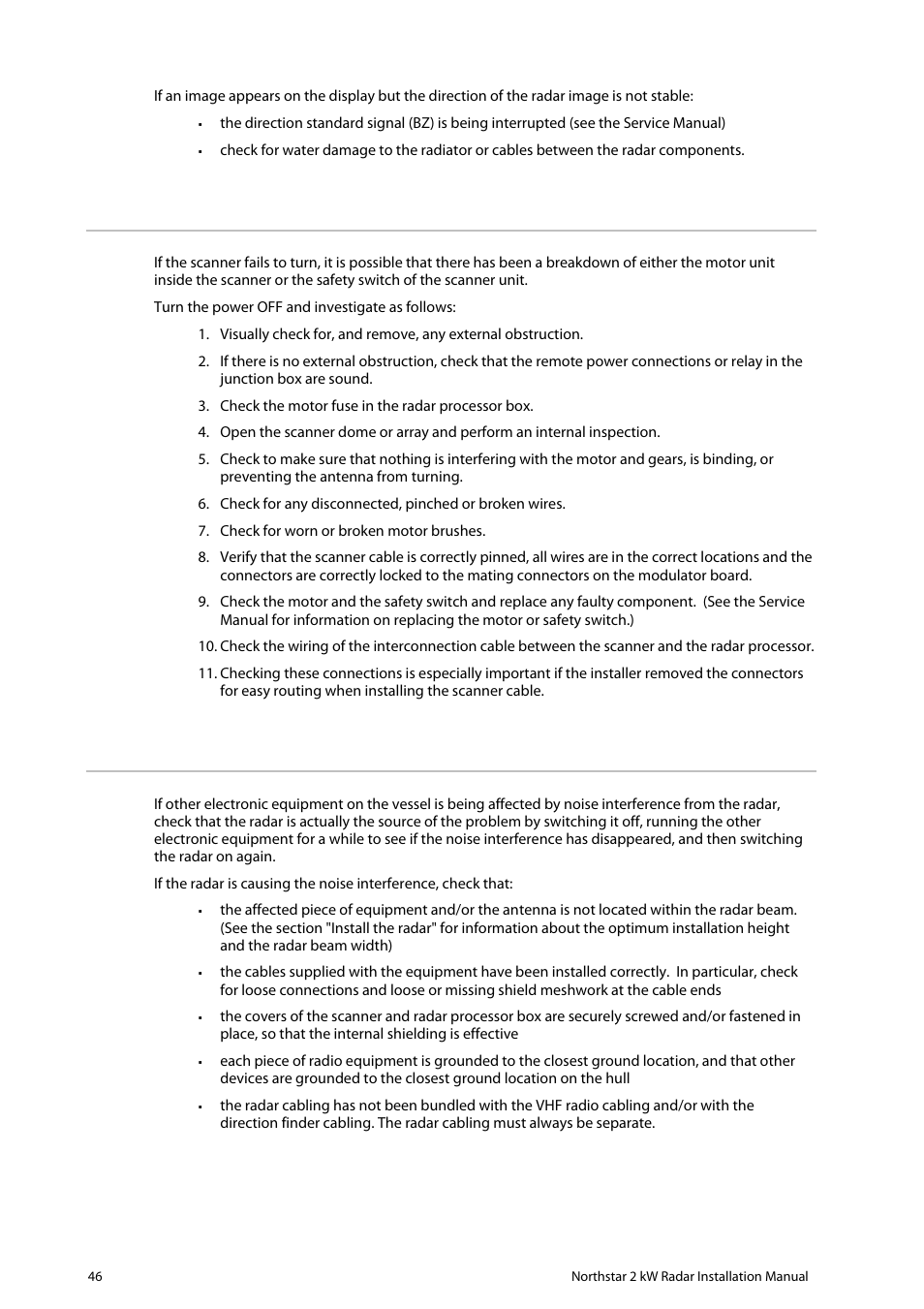 3 if the scanner fails to turn, 4 how to reduce noise and interference | NorthStar Navigation Northstar 2 kW User Manual | Page 46 / 52