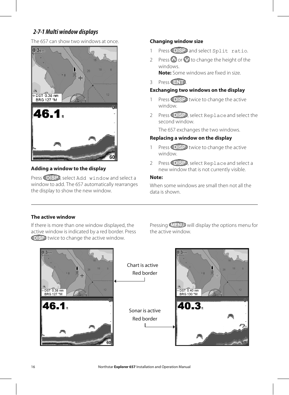 7-1 multi window displays | NorthStar Navigation EXPLORER 657 User Manual | Page 16 / 92