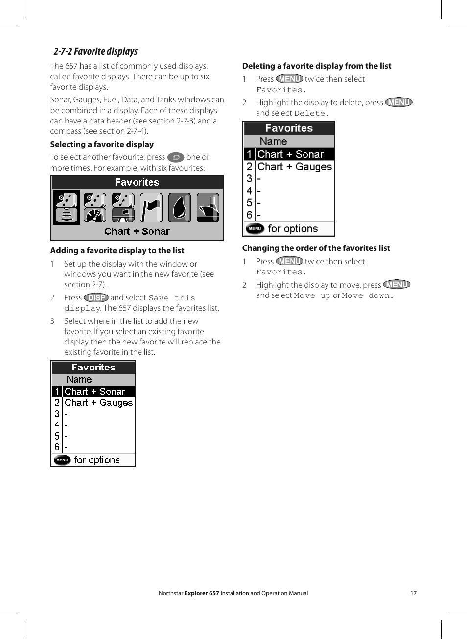 7-2 favorite displays | NorthStar Navigation EXPLORER 657 User Manual | Page 17 / 92