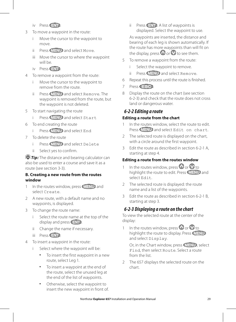 2-2 editing a route, 2-3 displaying a route on the chart | NorthStar Navigation EXPLORER 657 User Manual | Page 29 / 92