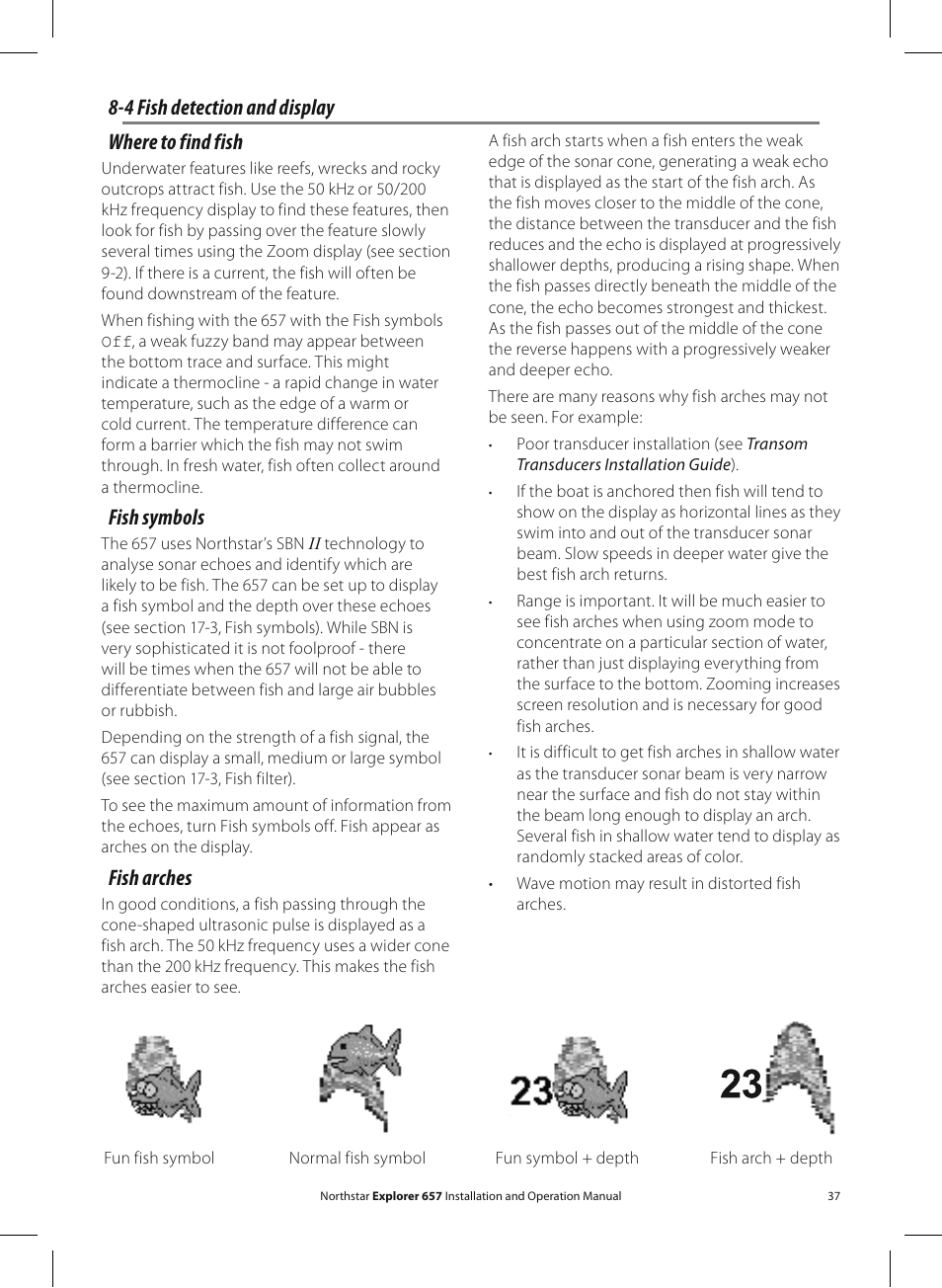 4 fish detection and display where to find fish, Fish symbols, Fish arches | NorthStar Navigation EXPLORER 657 User Manual | Page 37 / 92