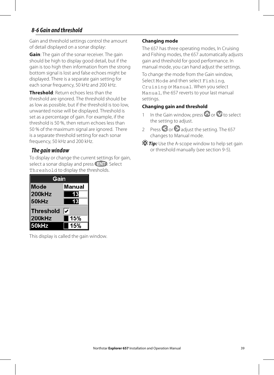 6 gain and threshold, The gain window | NorthStar Navigation EXPLORER 657 User Manual | Page 39 / 92