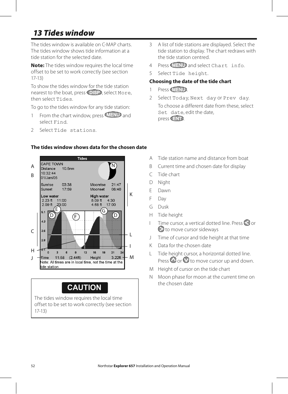 13 tides window, Caution | NorthStar Navigation EXPLORER 657 User Manual | Page 52 / 92