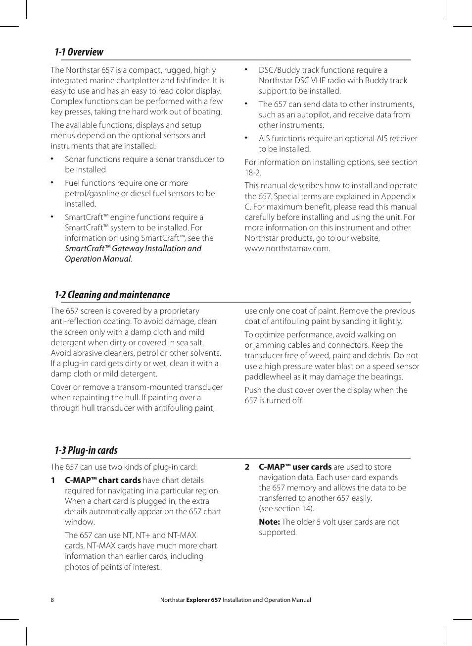 3 plug-in cards, 2 cleaning and maintenance, 1 overview | NorthStar Navigation EXPLORER 657 User Manual | Page 8 / 92