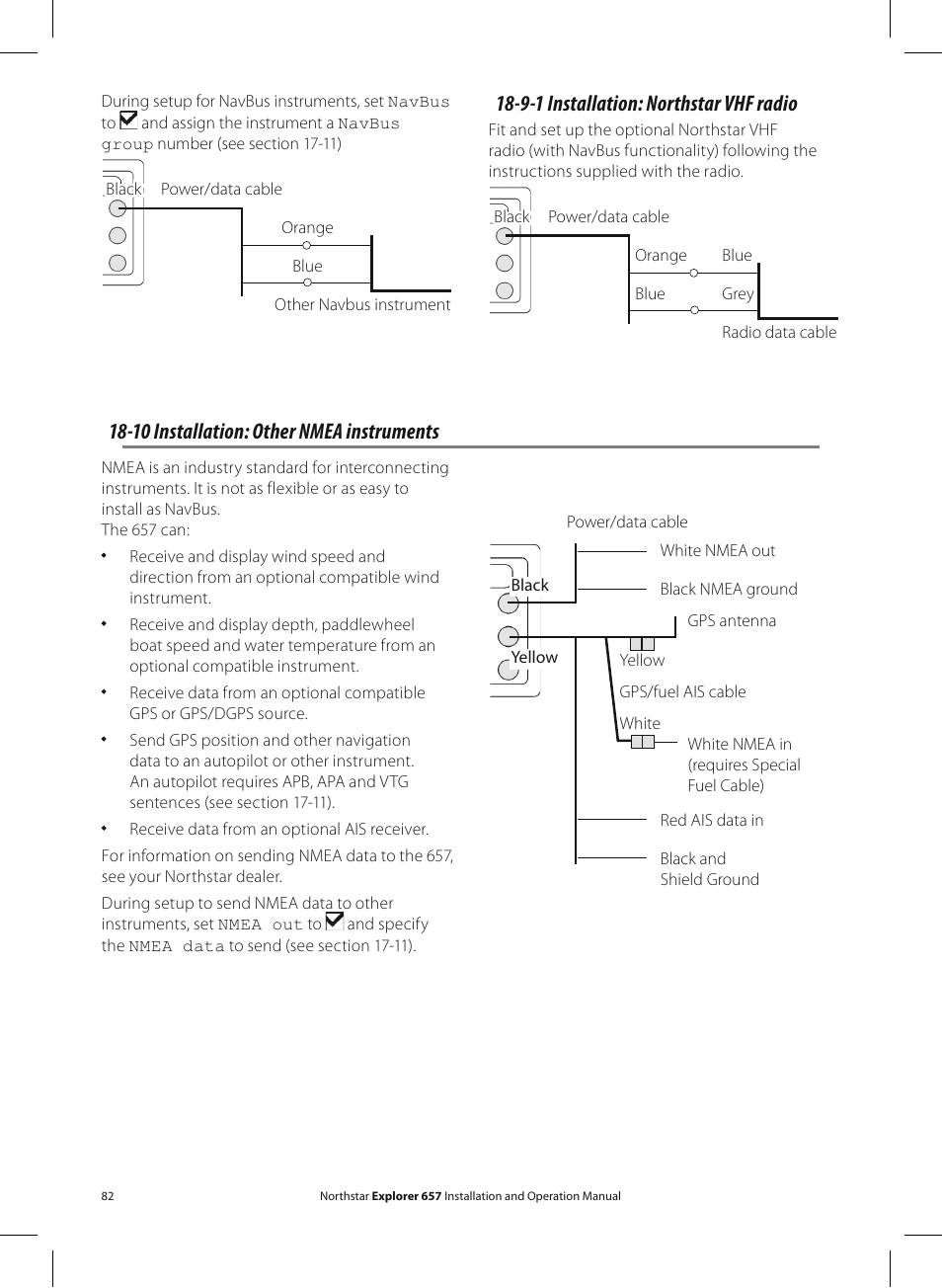 10 installation: other nmea instruments, 9-1 installation: northstar vhf radio | NorthStar Navigation EXPLORER 657 User Manual | Page 82 / 92