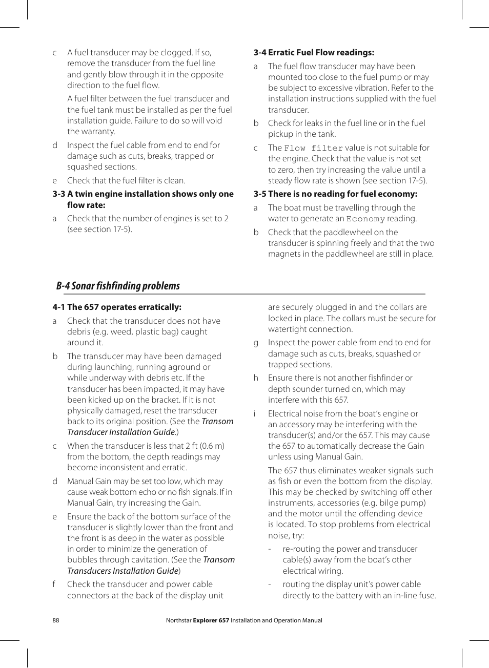 B-4 sonar fishfinding problems | NorthStar Navigation EXPLORER 657 User Manual | Page 88 / 92