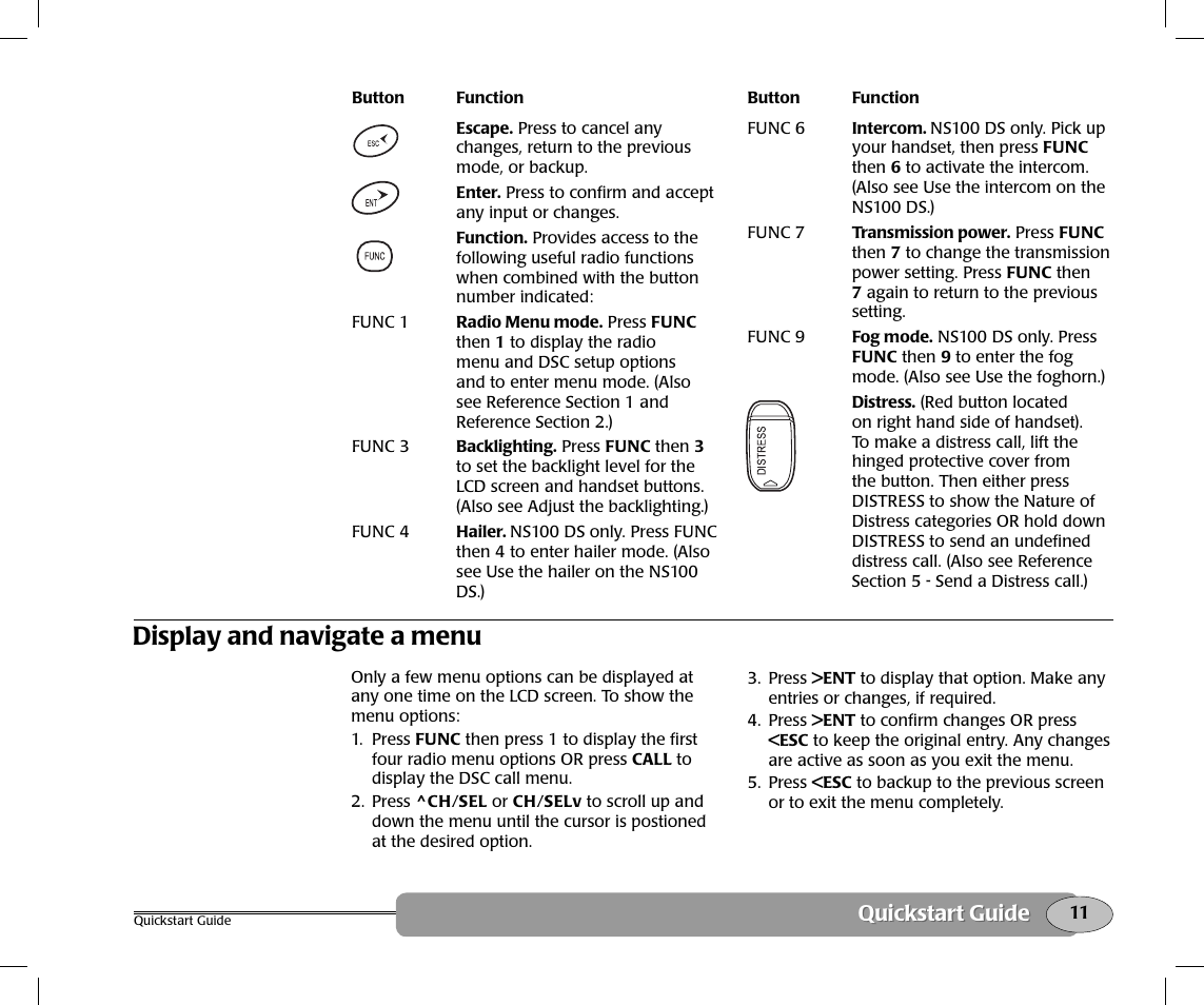 Display and navigate a menu, Quickstart guide | NorthStar Navigation Northstar NS100 User Manual | Page 12 / 74