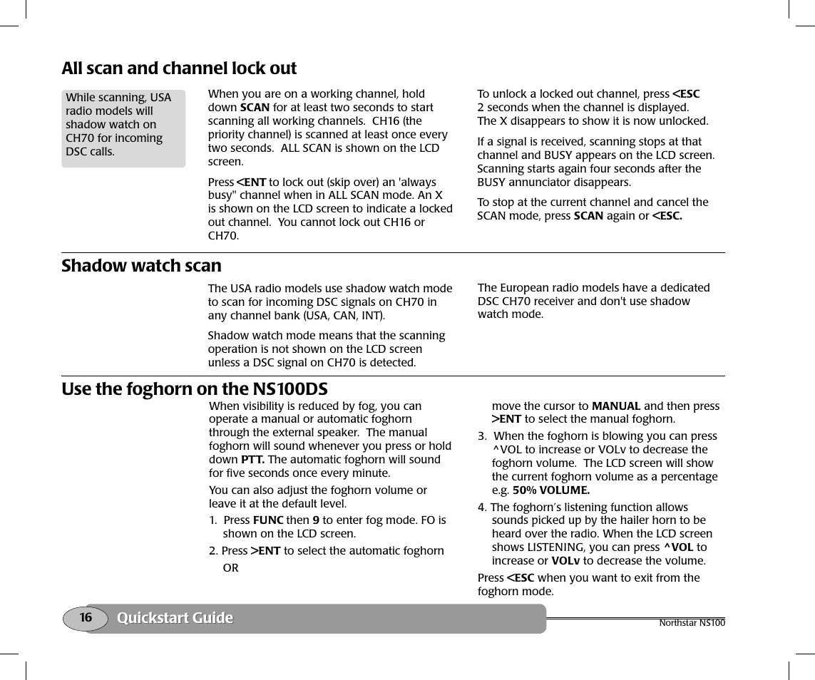 Shadow watch scan | NorthStar Navigation Northstar NS100 User Manual | Page 17 / 74