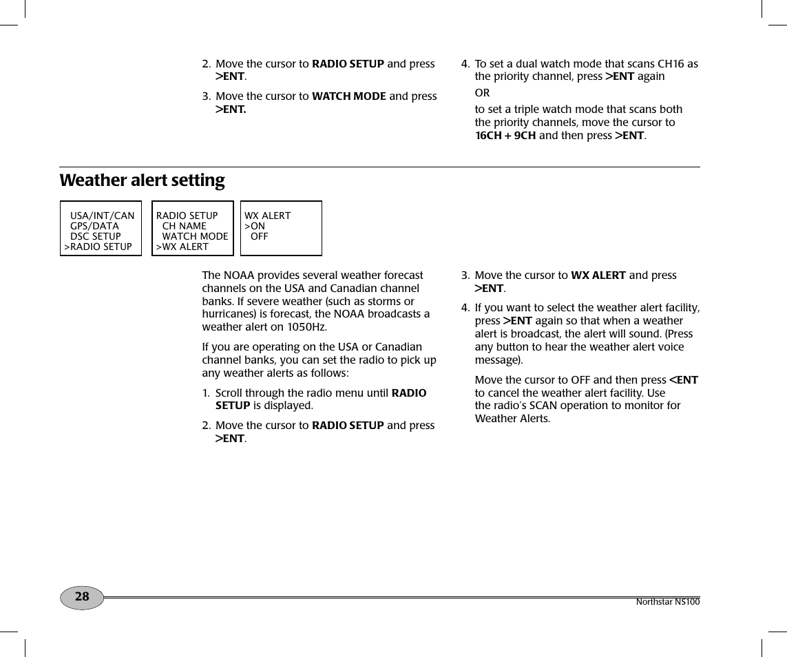 Weather alert setting | NorthStar Navigation Northstar NS100 User Manual | Page 29 / 74