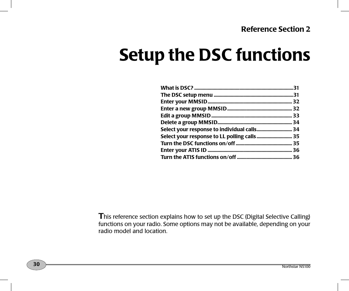 Setup the dsc functions | NorthStar Navigation Northstar NS100 User Manual | Page 31 / 74