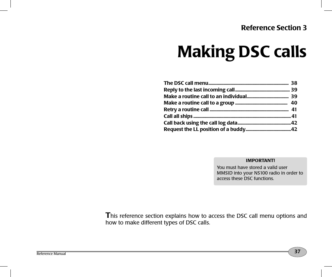 Making dsc calls | NorthStar Navigation Northstar NS100 User Manual | Page 38 / 74