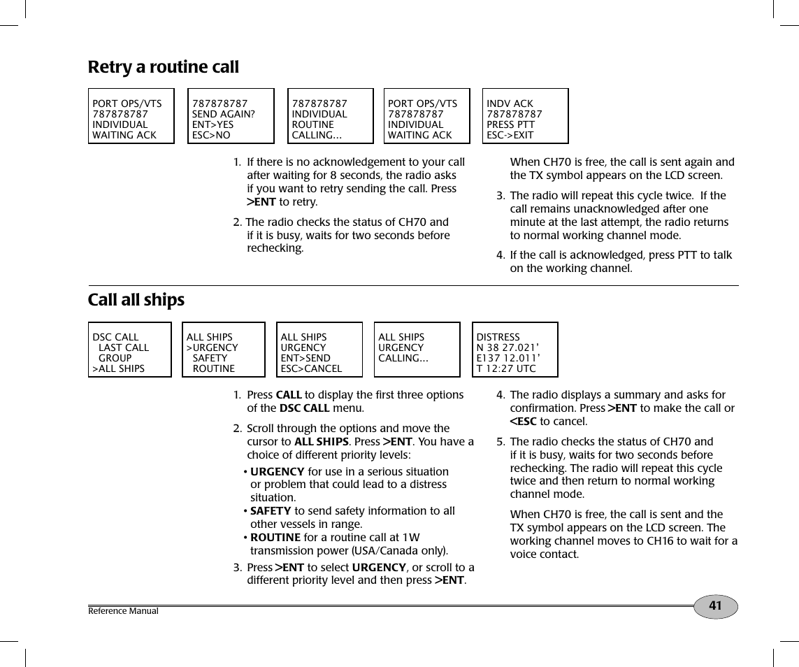 Retry a routine call, Call all ships | NorthStar Navigation Northstar NS100 User Manual | Page 42 / 74