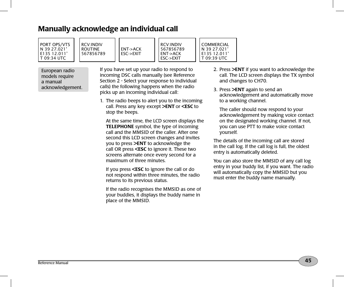 Manually acknowledge an individual call | NorthStar Navigation Northstar NS100 User Manual | Page 46 / 74