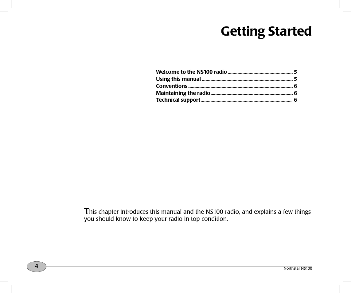 Getting started | NorthStar Navigation Northstar NS100 User Manual | Page 5 / 74