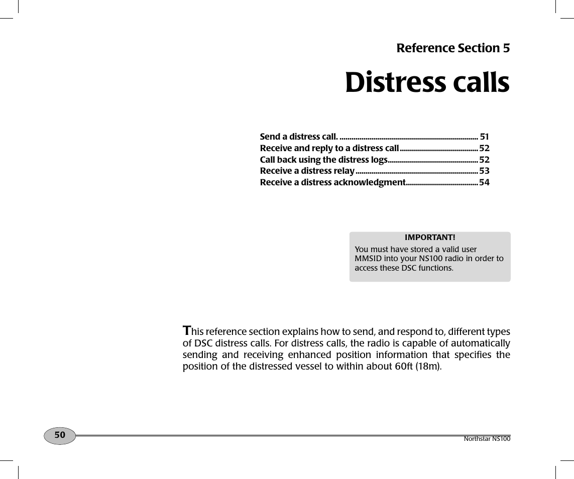 Distress calls | NorthStar Navigation Northstar NS100 User Manual | Page 51 / 74