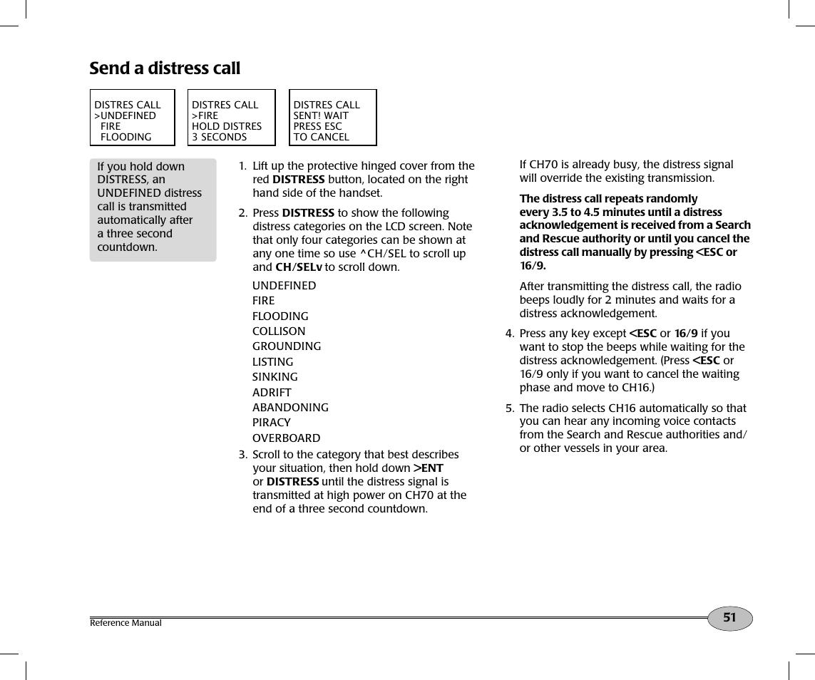 Send a distress call | NorthStar Navigation Northstar NS100 User Manual | Page 52 / 74