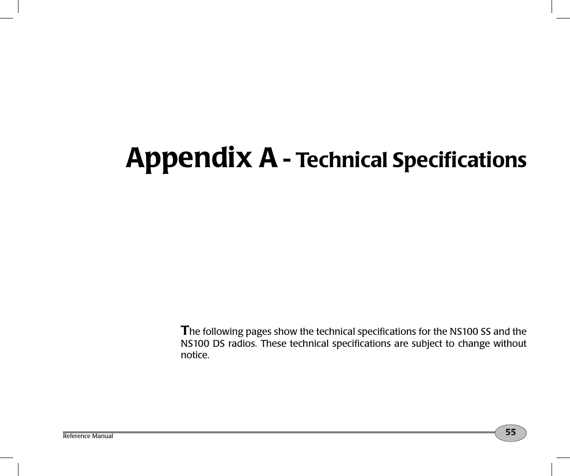 Appendix a, Technical specifi cations | NorthStar Navigation Northstar NS100 User Manual | Page 56 / 74