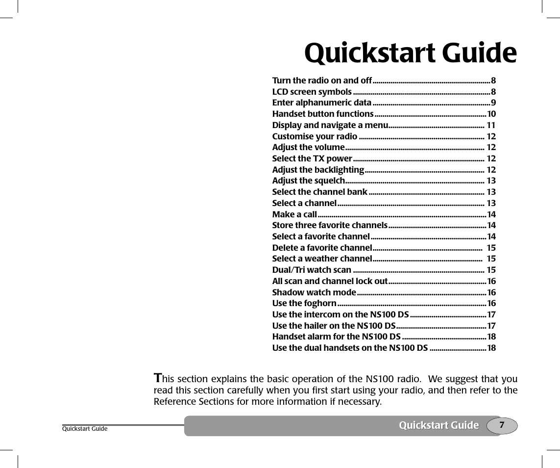 Quickstart guide | NorthStar Navigation Northstar NS100 User Manual | Page 8 / 74