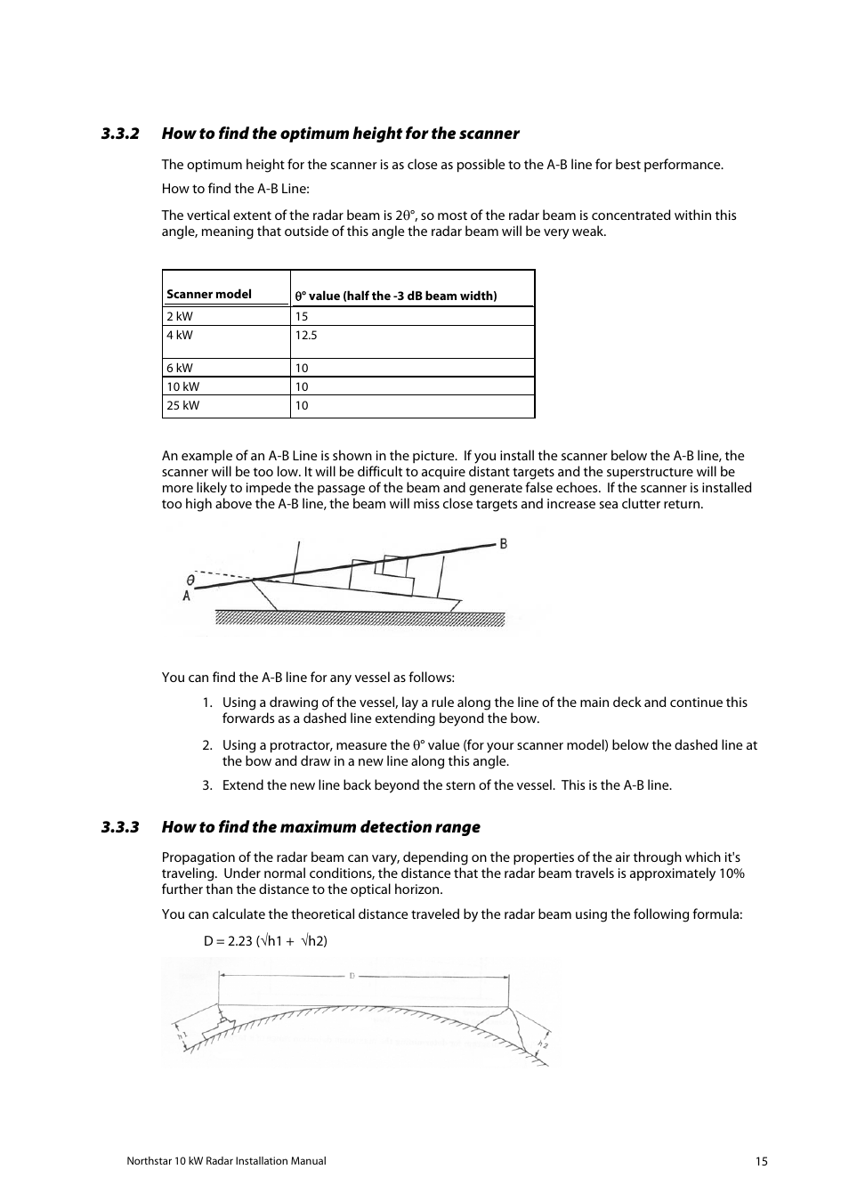 How to find the optimum height for the scanner, How to find the maximum detection range, 2 how to find the optimum height for the scanner | 3 how to find the maximum detection range | NorthStar Navigation 10 kW User Manual | Page 15 / 51