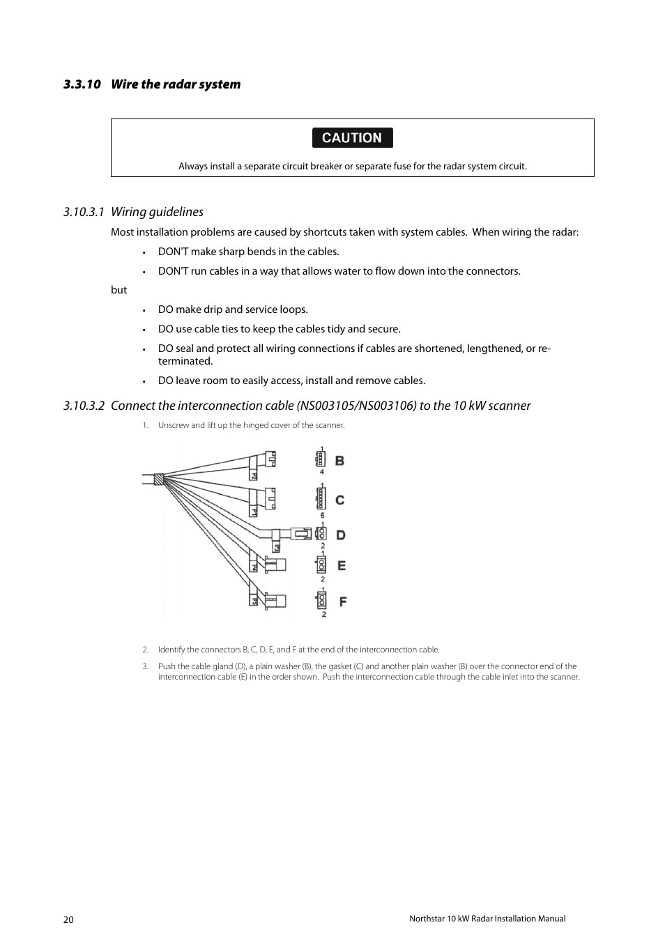 Wire the radar system, 10 wire the radar system, 1 wiring guidelines | NorthStar Navigation 10 kW User Manual | Page 20 / 51