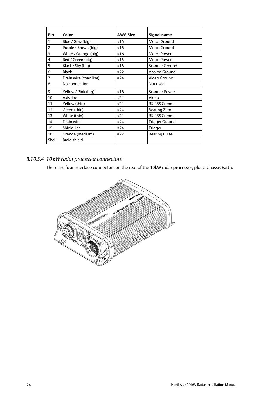 4 10 kw radar processor connectors | NorthStar Navigation 10 kW User Manual | Page 24 / 51