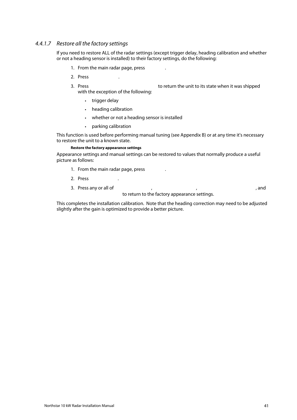 7 restore all the factory settings | NorthStar Navigation 10 kW User Manual | Page 41 / 51