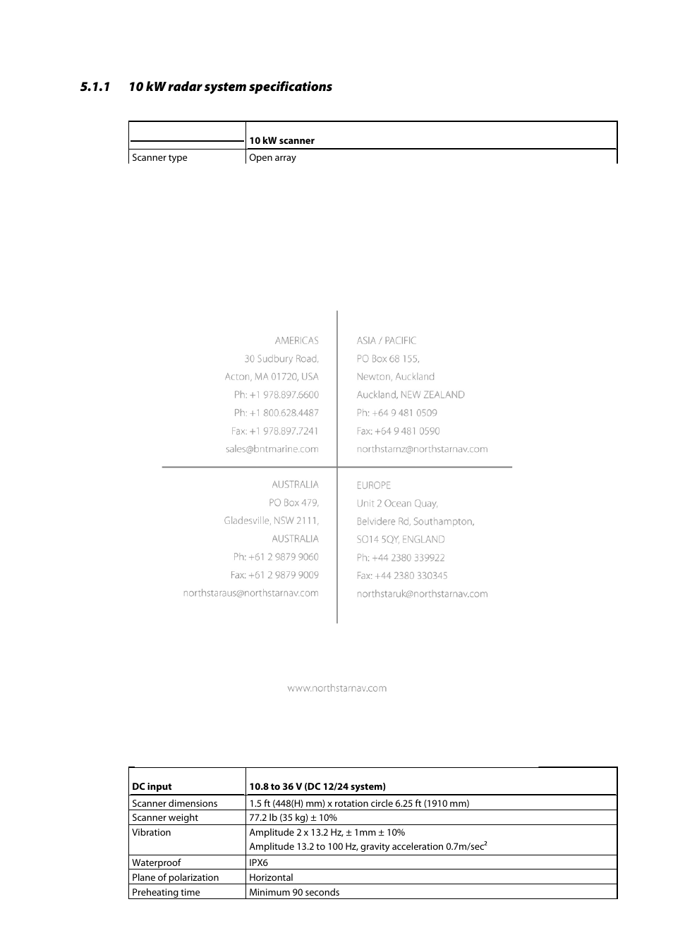 10 kw radar system specifications, 1 10 kw radar system specifications | NorthStar Navigation 10 kW User Manual | Page 47 / 51