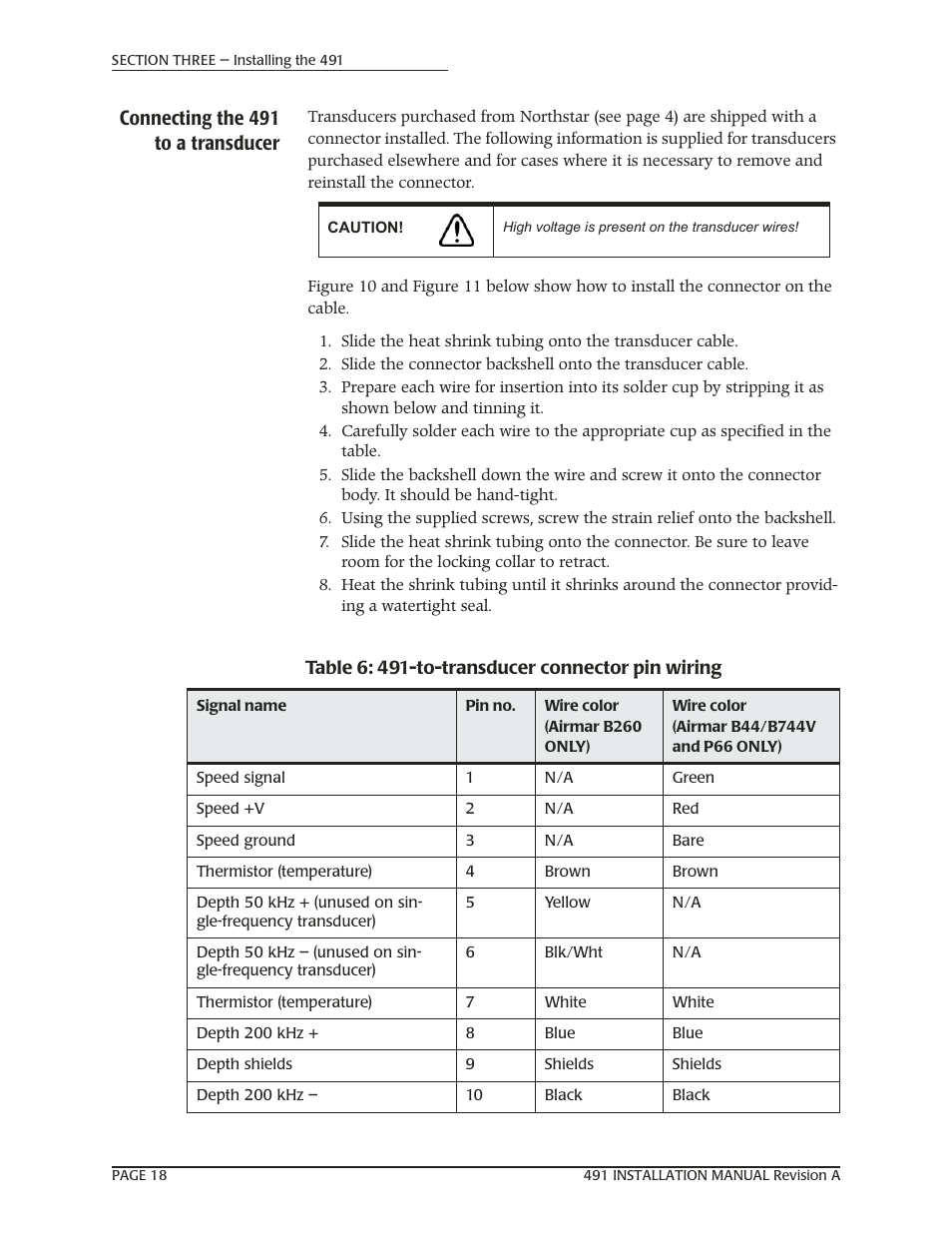 Connecting the 491 to a transducer, Then terminate the cable (see ”connecting the | NorthStar Navigation 491 User Manual | Page 22 / 38