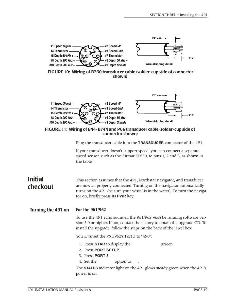 Initial checkout, Turning the 491 on, For the 961/962 | NorthStar Navigation 491 User Manual | Page 23 / 38