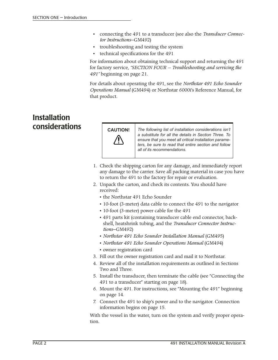 Installation considerations | NorthStar Navigation 491 User Manual | Page 6 / 38