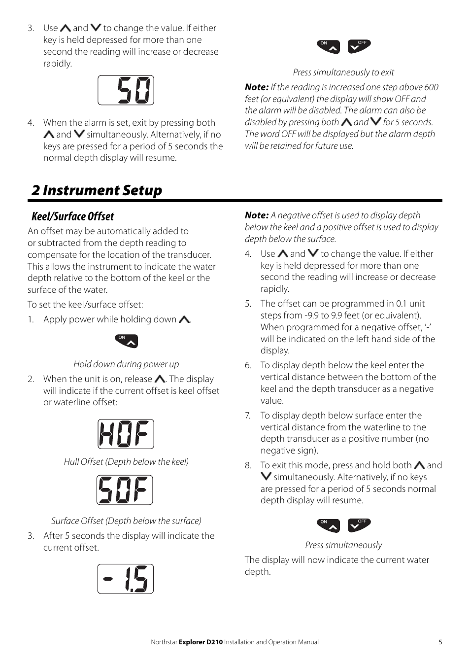 2 instrument setup, Keel/surface offset | NorthStar Navigation EXPLORER D210 User Manual | Page 5 / 12