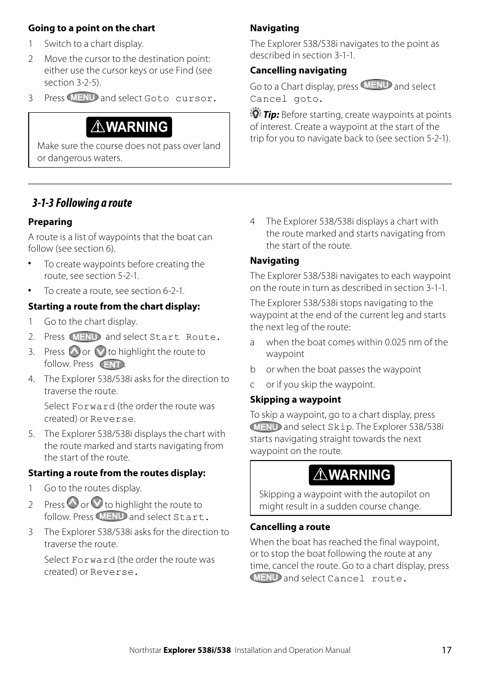 1-3 following a route | NorthStar Navigation Explorer 538i User Manual | Page 17 / 64