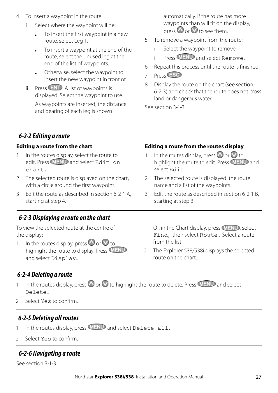 2-2 editing a route, 2-3 displaying a route on the chart | NorthStar Navigation Explorer 538i User Manual | Page 27 / 64