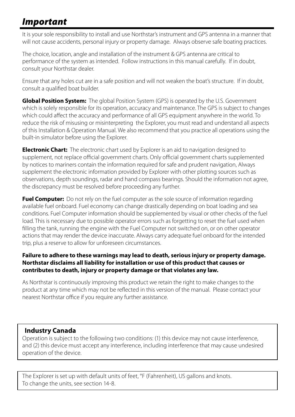 Important | NorthStar Navigation Explorer 538i User Manual | Page 3 / 64