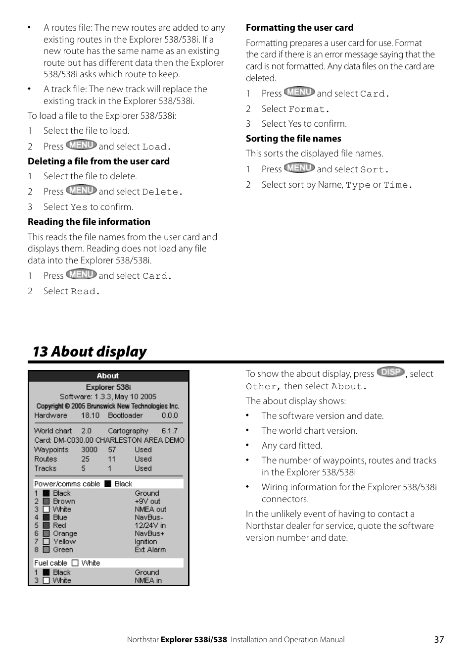 13 about display | NorthStar Navigation Explorer 538i User Manual | Page 37 / 64