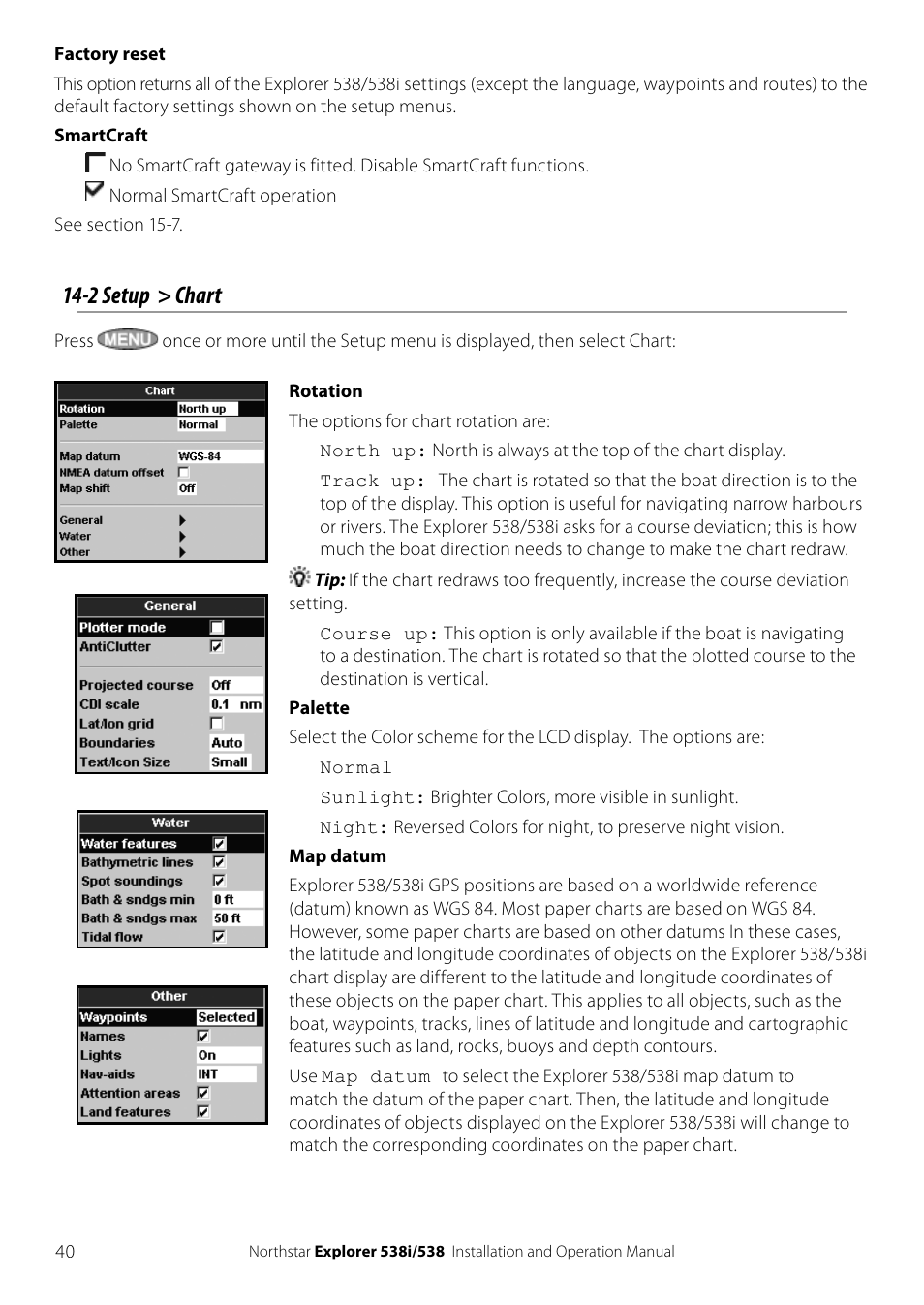 2 setup > chart | NorthStar Navigation Explorer 538i User Manual | Page 40 / 64